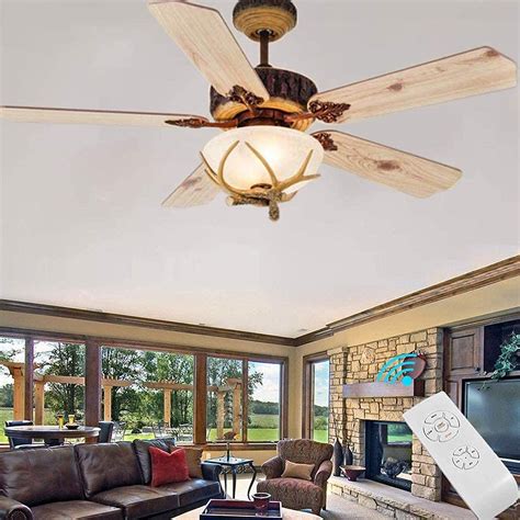 Buy ykolupty D52inch Antler Chandeliers Fan Light Rustic Ceiling Fan ...