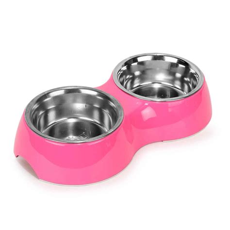 Double Bowl Feeding Set for Dogs & Puppies (Pink) - The Basil Pet Care