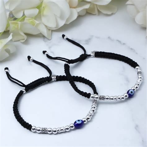 Handcrafted Thread Anklet with Evil Eye, Silver Buds – Khushbu Jewellers