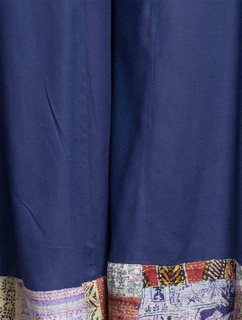 NEELOFER: Blue cotton silk kali palazzo with silk kantha border