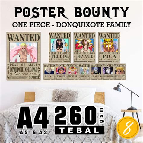 Jual 1 Set Poster Wanted Donquixote Family/ Bounty One Piece Kru ...