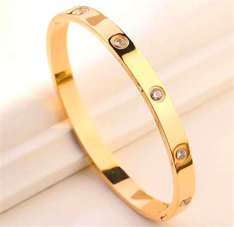 SJ 95 Zircon Bangle Bracelet- 18k gold PVD Plated stainless steel - An ...