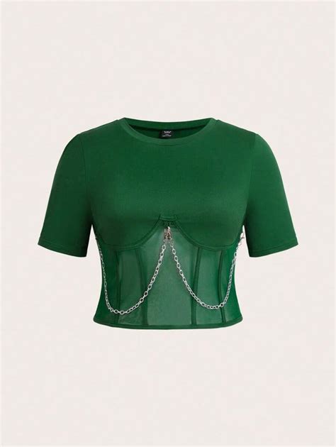 Flirla Plus Size Women's Solid Color Short Sleeve Crew Neck Cropped T ...