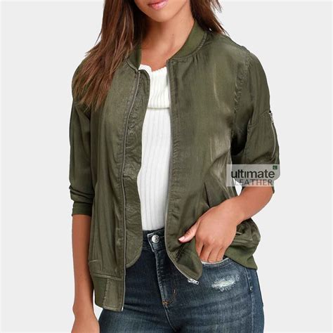 Get Ladies Green Satin Jacket | Womens Bomber Jacket