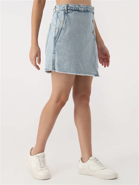 Buy Women Light Blue High-Rise Skorts | Kraus Jeans