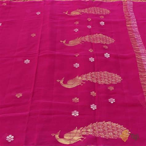 Magenta Pink Pure Chiffon Georgette Banarasi Handloom Saree - Tilfi