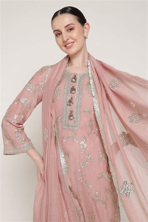 Buy Gota Jaal Kurta Set in Pink Mul Chanderi – Summer By Priyanka Gupta