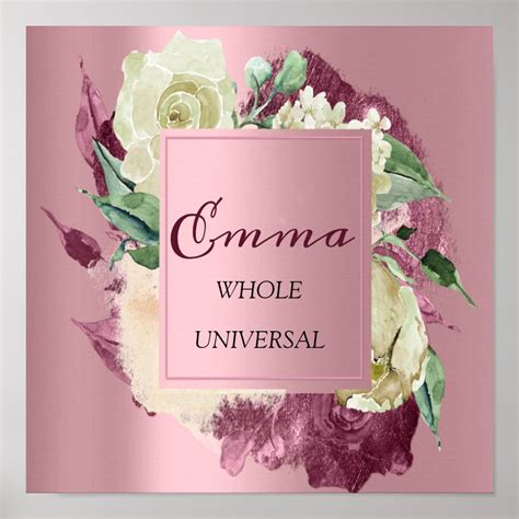 Emma Name Meaning Royal Roses Mint Pink Poster | Zazzle