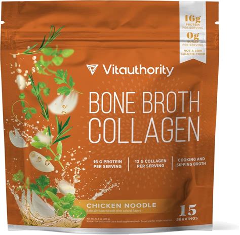 Vitauthority Bone Broth Collagen Delicious Chicken Noodle Flavored - Packed with 16g of Protein ...