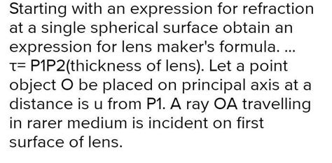 Derive the expression for refraction at single refracting surface ...