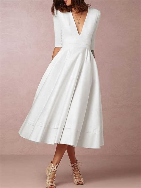 A-Line Tea Length Wedding Dresses Bridal Shower Dresses Bridal Gown ...