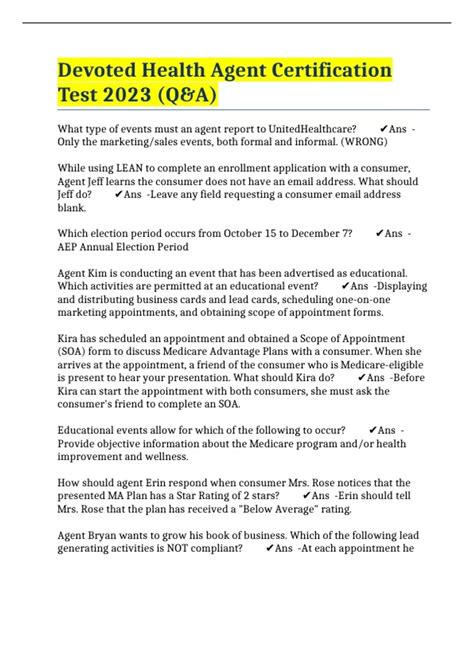 Devoted Health Agent Certification Test 2023 (Q&A) - Devoted Health ...