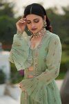 Buy Green Georgette V Neck Floral Print Sabeen Jacket And Sharara Set ...