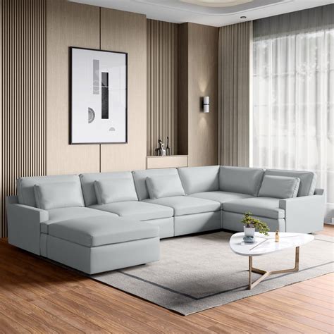 Buy Alpine Half Leather 5-Seater Corner Sofa with Ottoman - Grey from ...