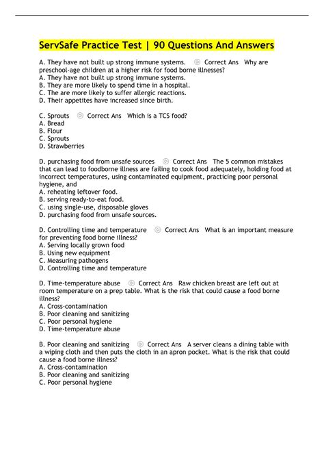 Image result for ServSafe Practice Test Answer Key