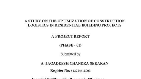 Optimizing Construction Logistics in Residential Projects (JCS Phase 01 ...