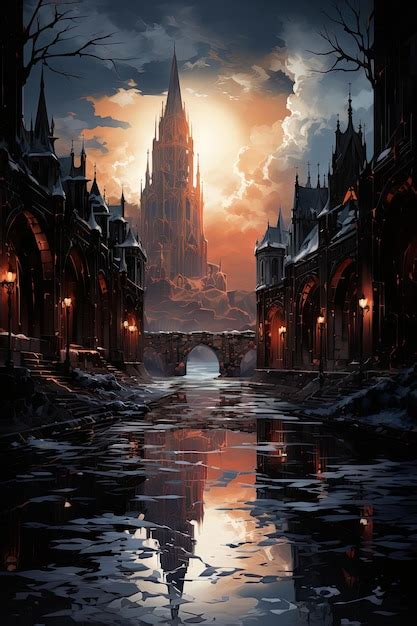 Miasto zamarznięte w wiecznej zimie, gdzie lody wiszą na rozpadających ...