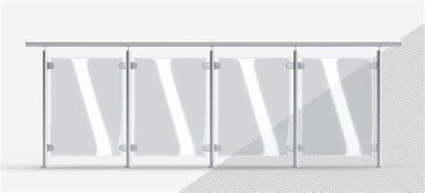 3d glass balustrade with metal banister front view mockup clear fence ...