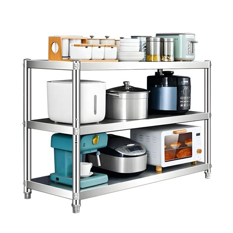 Modern Stainless Steel Bakers Rack with Microwave Shelf & Adjustable ...