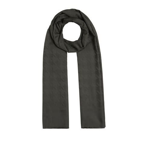 Khaki Green Houndstooth Cotton Silk Scarf | Ipekevi