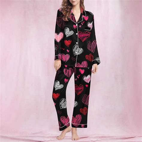 BLTIBY Womens Valentine's Day Pajama Sets Heart Printed Warm Lounge Set ...