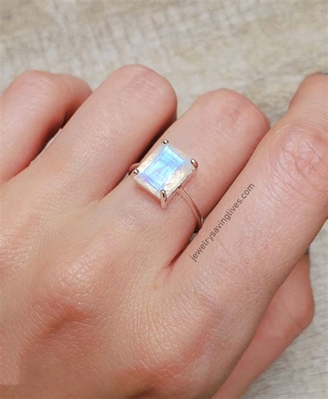 emerald cut moonstone engagement ring