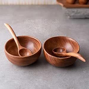 Buy Tora Creations Neem Wood Soup Bowl Set of 2 for Daily Use for ...