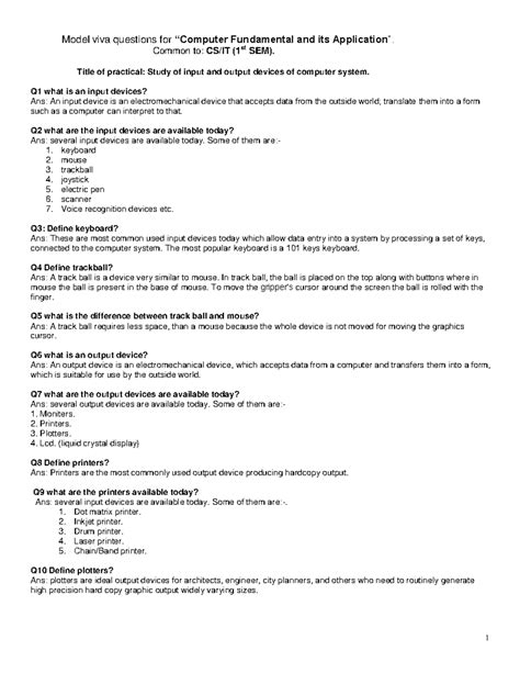 CFA VIVA - Computer Fundamentals Practical Questions (CS/IT 1st SEM ...