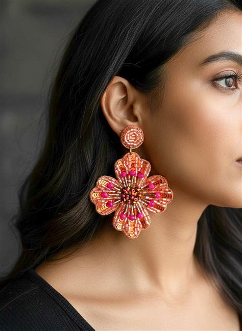Sunset Orange Glow Flower Handmade Beaded Earrings – Ciao Bella