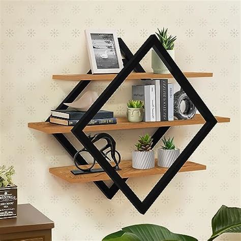 ABOUT SPACE 3 Tier Wall Shelf with Diamond Shape Metal Frame Engineered ...