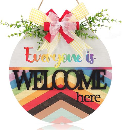 Amazon.com: LHIUEM 3D Everyone Is Welcome Here Sign,Rainbow Wreath Sign ...