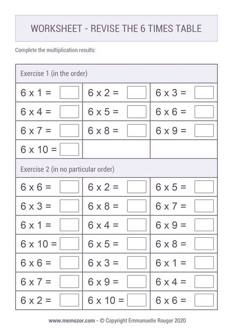 Image result for Free Printable 6 Times Table Worksheet