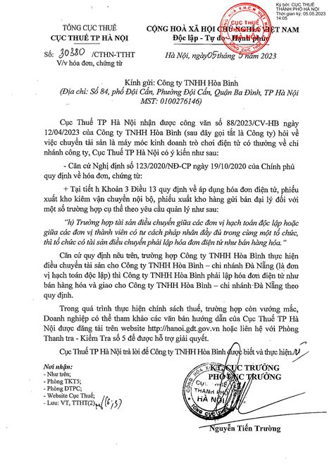 Công văn 30380/CTHN-TTHT v/v hóa đơn, chứng từ - Matbao-invoice