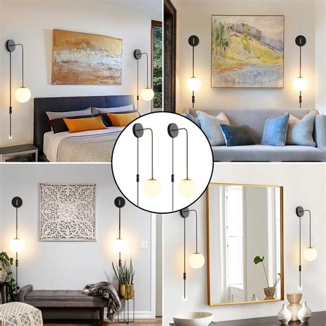 KUZZULL Plug in Wall Sconces Set of 2 Black and Brass Gold India | Ubuy