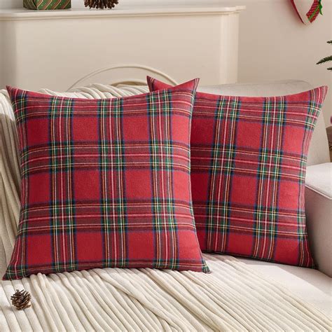 Amazon.com: FUTEI Christmas Red Plaid Throw Pillow Covers 18x18 Inch ...