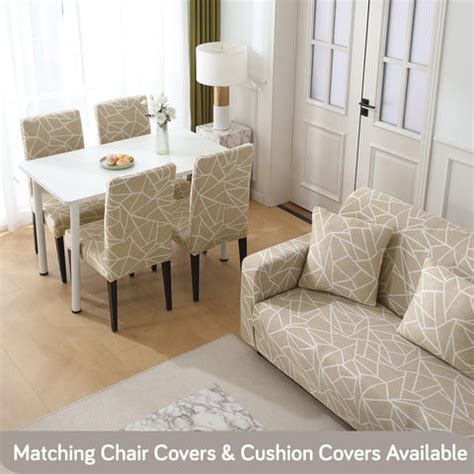 Beige Abstract Geometry Printed Elastic Sofa Cover – HOKIPO | Har Ghar ...
