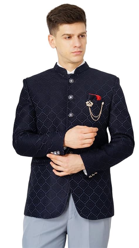 Buy MR. DULHA Single Breasted Jacquard Jodhpuri for Men (Navy Blue) (36 ...