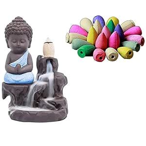 Buy STARDOM MART Lord Buddha Smoke Back Flow Cone Incense Holder (Blue ...