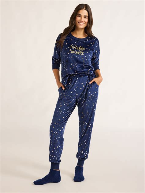 Joyspun Women's Velour Pajama Set with Fuzzy Socks, 3-Piece, Sizes XS ...