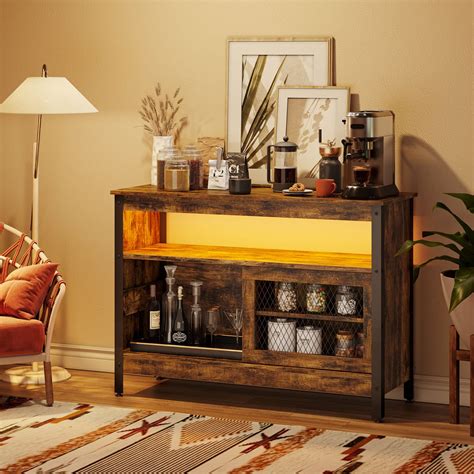 Buy Bestier Farmhouse Buffet Cabinet Coffee bar with LED Decor Coffee ...
