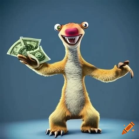 Sid from Ice Age holding a stack of money on Craiyon