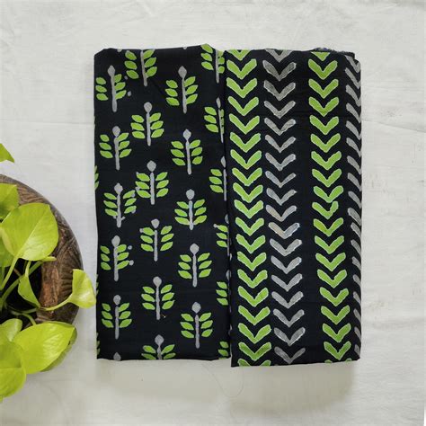 Top Bottom Combo Pure Cotton Black With Green Flower Motif Top Fabric ...