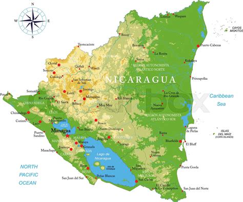 Nicaragua highly detailed physical map | Stock vector | Colourbox