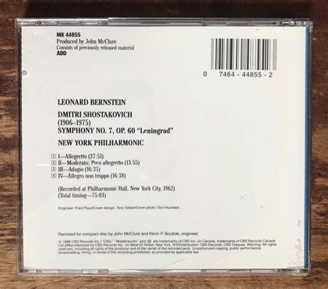 Shostakovich Symphony No. 7 Leonard Bernstein New York Philharmonic CBS ...