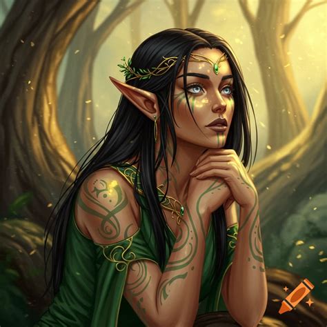 Black hair pale tan female high elf on Craiyon