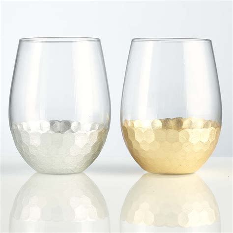 Stemless Wine Glass with Hammered Gold/Platinum Base | 18 oz