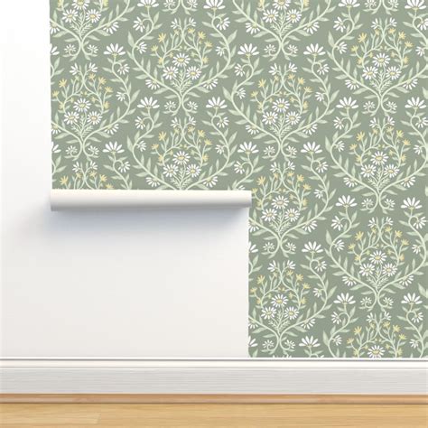 Buy Commercial Grade Wallpaper Swatch - Green Flowers Floral Plants ...
