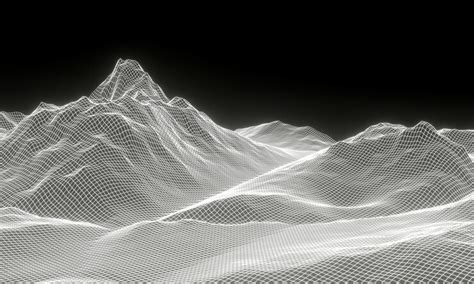 3d white grid neon mountain wireframe terrain | Premium Photo