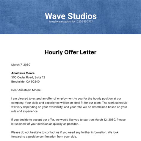 Hourly Job Offer Letter Template - astra.edu.pl