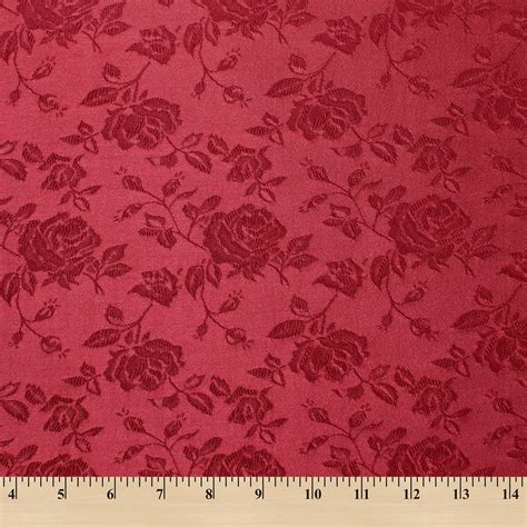 Rose Satin Jacquard Fabric - Burgundy Polyester Double-Sided Floral 59/ ...